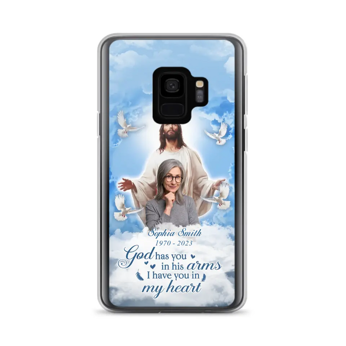 Custom Personalized Memorial Photo Phone Case - Memorial Gift Idea for Mother's Day/Father's Day - God Has You In His Arms I Have You In My Heart - Case for iPhone/Samsung