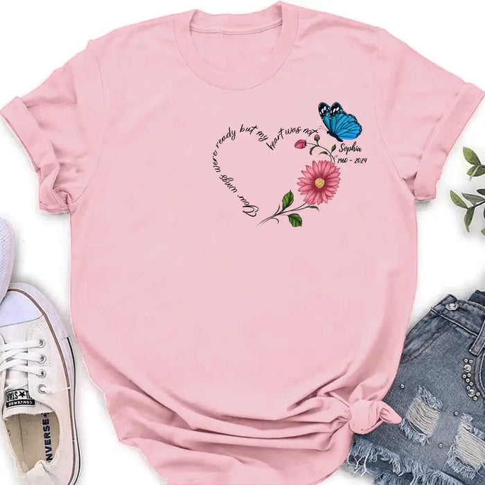 Custom Personalized Memorial Shirt/Hoodie - Memorial Gift Idea For Family Member/ Mother's Day/ Father's Day - Your Wings Were Ready But My Heart Was Not