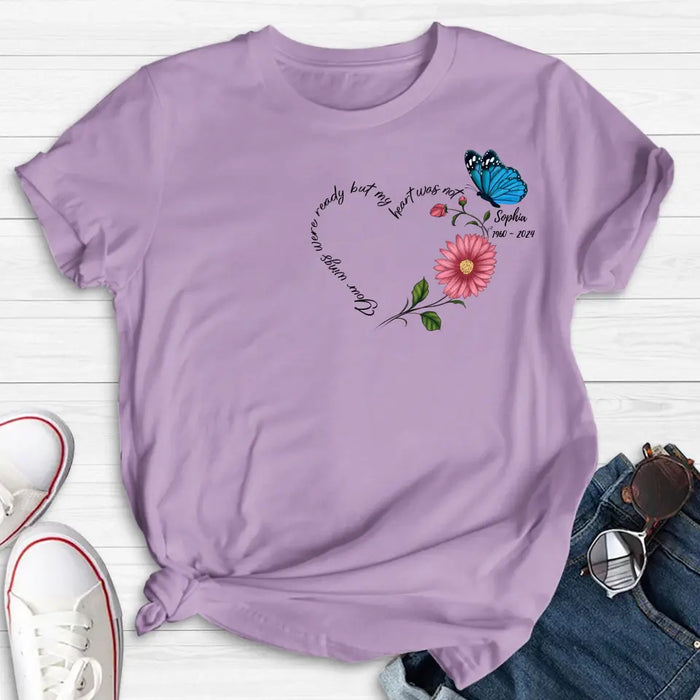 Custom Personalized Memorial Shirt/Hoodie - Memorial Gift Idea For Family Member/ Mother's Day/ Father's Day - Your Wings Were Ready But My Heart Was Not