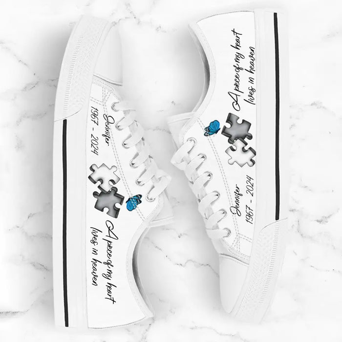 Custom Personalized Memorial Canvas Sneakers - Memorial Gift Idea for Mother's Day/Father's Day - A Piece Of My Heart Lives In Heaven