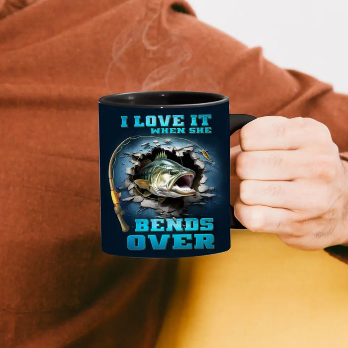 Custom Personalized Fishing Largemouth Bass Break Through Wall Black Coffee Mug - Gift Idea For Fishing Lover/Father's Day/ Birthday - Part Time Hooker