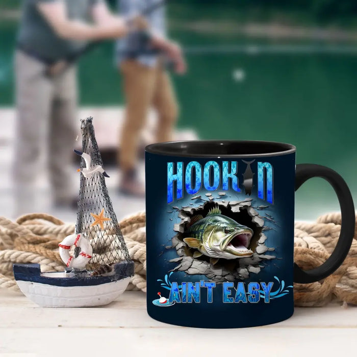 Custom Personalized Fishing Largemouth Bass Break Through Wall Black Coffee Mug - Gift Idea For Fishing Lover/Father's Day/ Birthday - Part Time Hooker