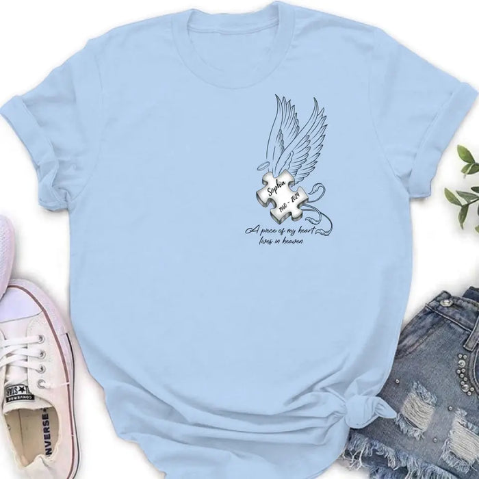 Custom Personalized Memorial Piece Shirt/ Hoodie - Memorial Gift Idea For Family Member/ Mother's Day/ Father's Day - A Piece Of My Heart Lives In Heaven