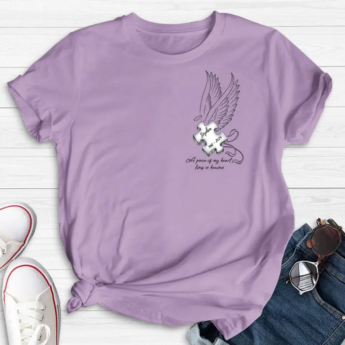 Custom Personalized Memorial Piece Shirt/ Hoodie - Memorial Gift Idea For Family Member/ Mother's Day/ Father's Day - A Piece Of My Heart Lives In Heaven