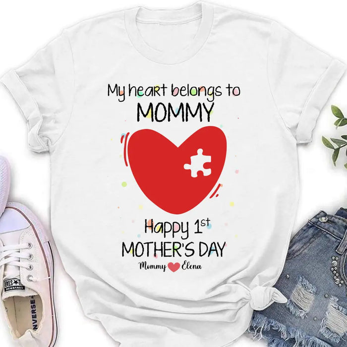 Custom Personalized Mom Baby Onesie/T-Shirt - Mother's Day Gift Idea for Mom & Baby - My Heart Belongs To Mommy