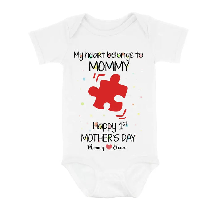 Custom Personalized Mom Baby Onesie/T-Shirt - Mother's Day Gift Idea for Mom & Baby - My Heart Belongs To Mommy