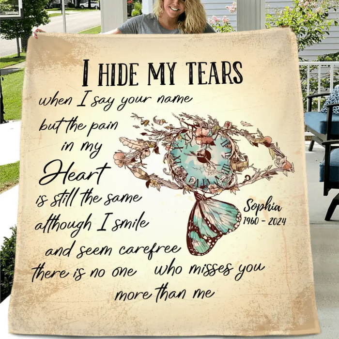 Personalized Memorial Fleece Throw Blanket/Quilt - Memorial Gift Idea For Family Member - I Hide My Tears