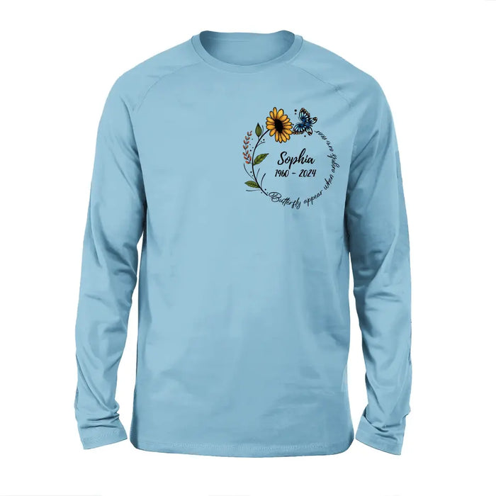 Personalized Memorial T-shirt/Long Sleeve/Sweatshirt/Hoodie - Memorial Gift Idea For Family Member - Butterflies Appear When Angels Are Near