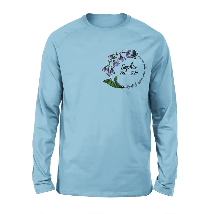 Personalized Memorial T-shirt/Long Sleeve/Sweatshirt/Pullover Hoodie - Memorial Gift - Butterflies Appear When Angels Are Near