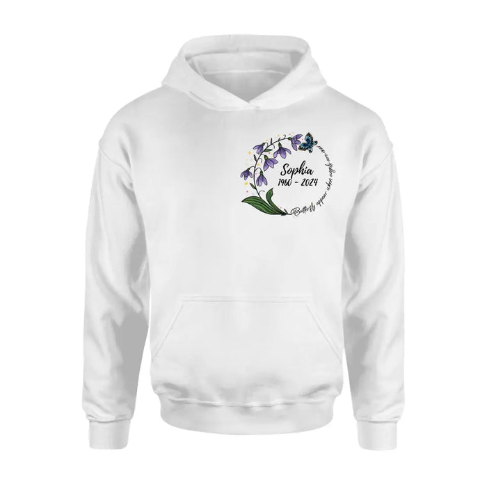 Personalized Memorial T-shirt/Long Sleeve/Sweatshirt/Pullover Hoodie - Memorial Gift - Butterflies Appear When Angels Are Near