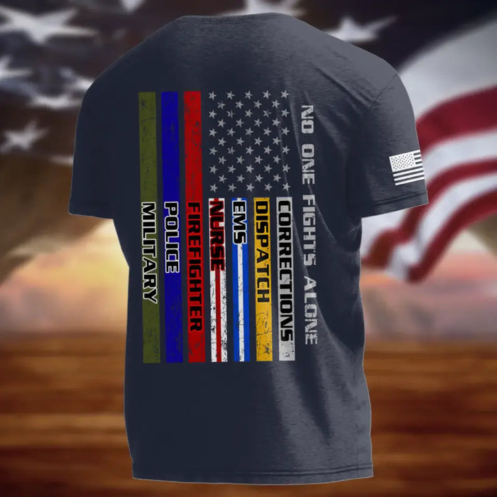 Custom Personalized EMS/ EMT/ Paramedic/ Firefighter/ Police  AOP T-shirt - Gift Idea For Paramedic/ Firefighter/ Police - No One Fights Alone
