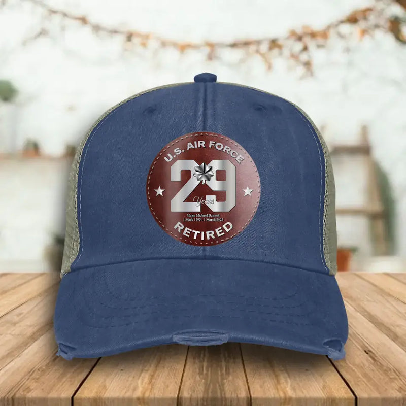 Personalized Retired Veteran Distressed Ollie Cap - Father's Day Gift Idea for Veteran