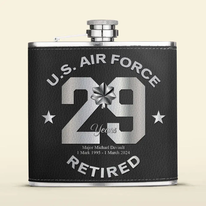 Custom Personalized Retired Veteran Leather Flask - Father's Day Gift Idea for Veteran