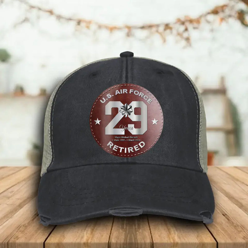 Personalized Retired Veteran Distressed Ollie Cap - Father's Day Gift Idea for Veteran