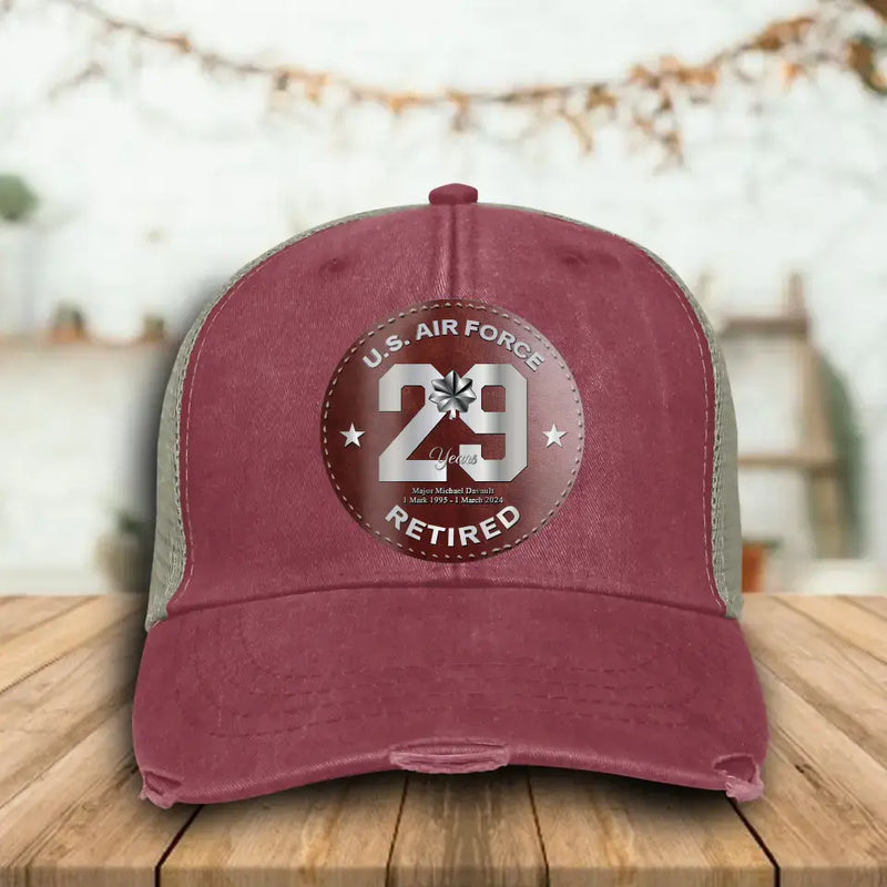 Personalized Retired Veteran Distressed Ollie Cap - Father's Day Gift Idea for Veteran
