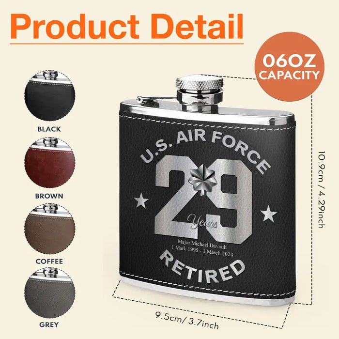 Custom Personalized Retired Veteran Leather Flask - Father's Day Gift Idea for Veteran