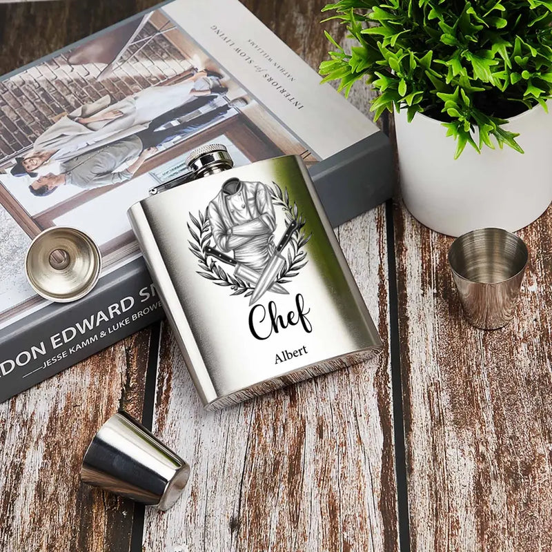 Personalized Chef Wine Flask Set - Father's Day Gift Idea for Chef