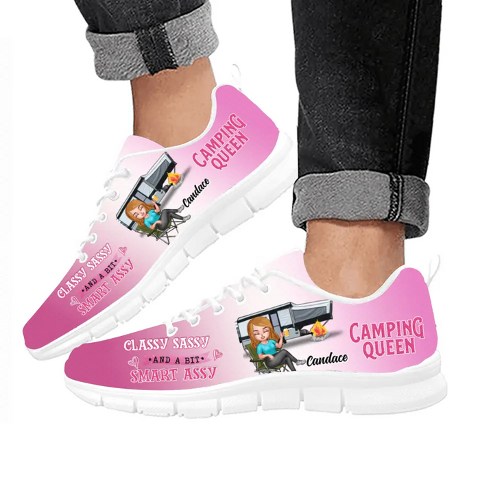 Custom Personalized Camping Queen Sneakers - Gift Idea for Camping Loves - Camping Queen Classy Sassy And A Bit Smartassy