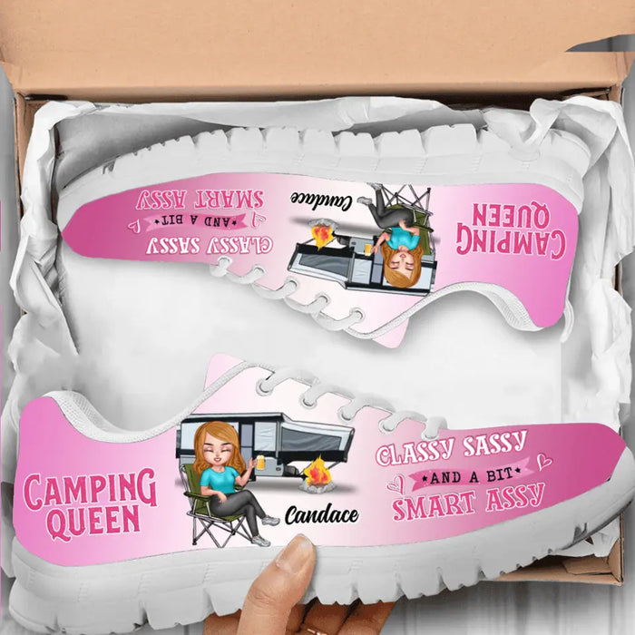 Custom Personalized Camping Queen Sneakers - Gift Idea for Camping Loves - Camping Queen Classy Sassy And A Bit Smartassy