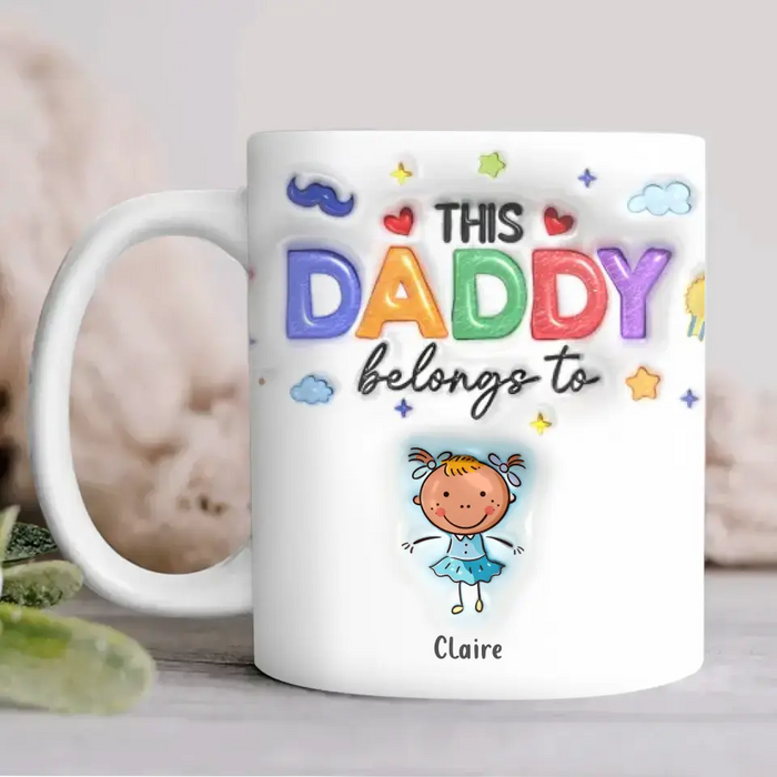 Custom Personalized Daddy 3D Inflated Effect Coffee Mug - Upto 6 Kids - Father's Day Gift Idea