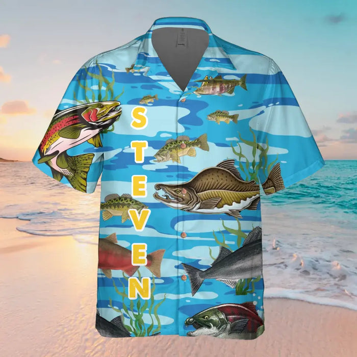 Custom Personalized Fishing Hawaiian Shirt - Father's Day Gift Idea for Fishing Lovers - Can't Work Today My Arm Is In A Cast