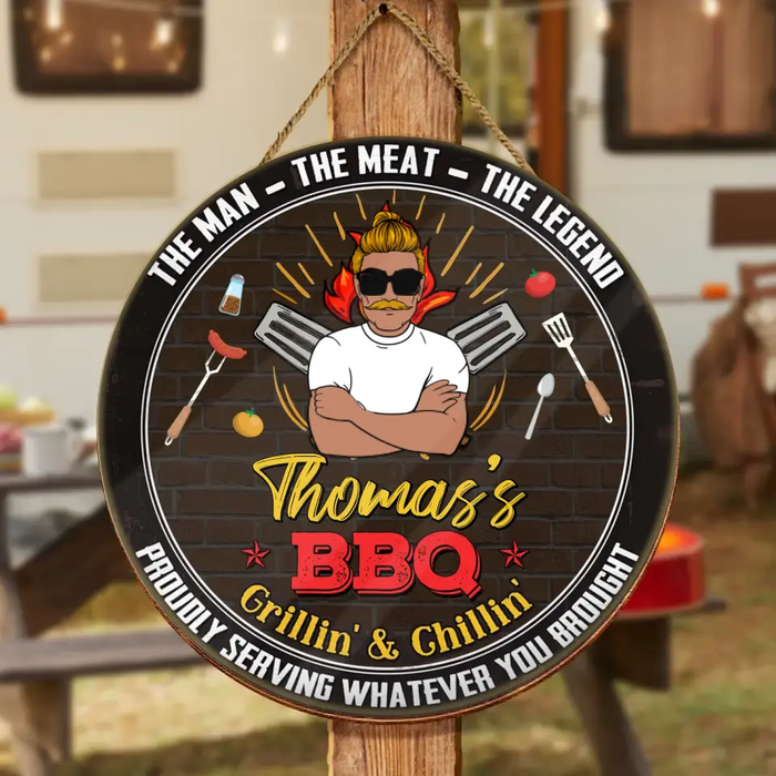 Personalized Dad Wooden Sign - Father's Day Gift Idea for Dad/Grandpa - The Man The Meat The Legend