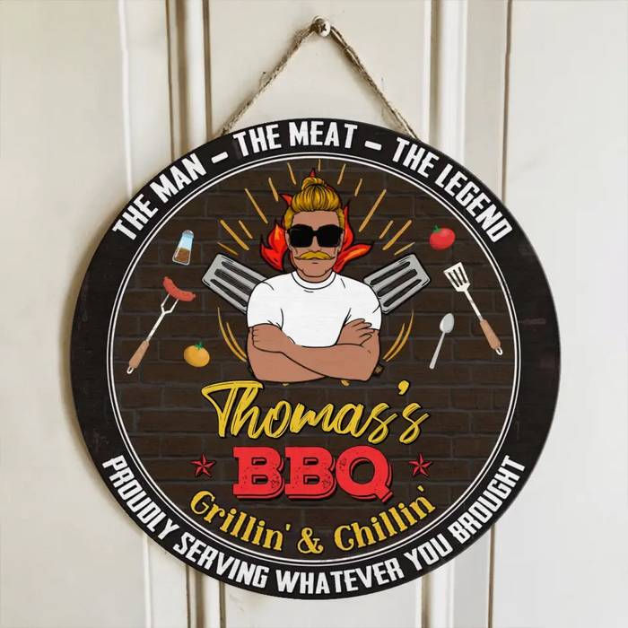 Personalized Dad Wooden Sign - Father's Day Gift Idea for Dad/Grandpa - The Man The Meat The Legend