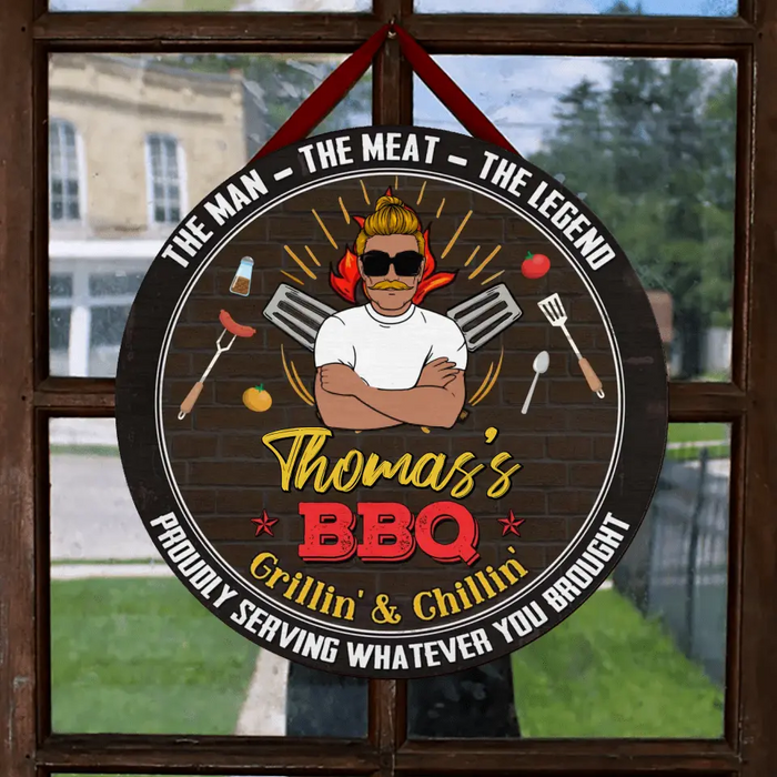 Personalized Dad Wooden Sign - Father's Day Gift Idea for Dad/Grandpa - The Man The Meat The Legend