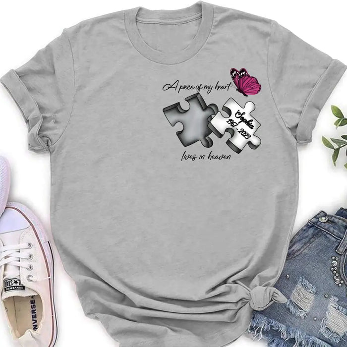 Custom Personalized Memorial Butterfly Shirt/ Hoodie - Memorial Gift Idea - A Piece Of My Heart Lives In Heaven