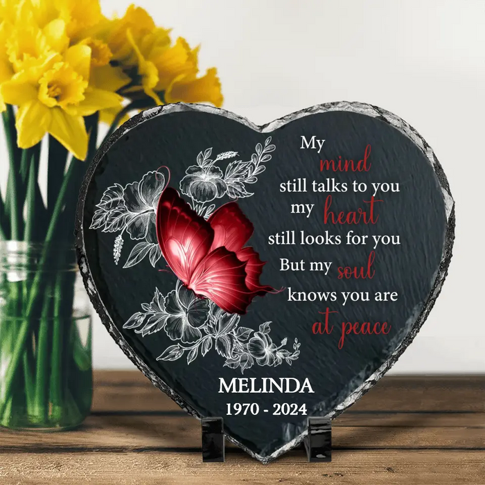 Custom Personalized Memorial Heart Lithograph - Memorial Gift Idea for Father's Day - My Mind Still Talks To You My Heart Still Looks For You