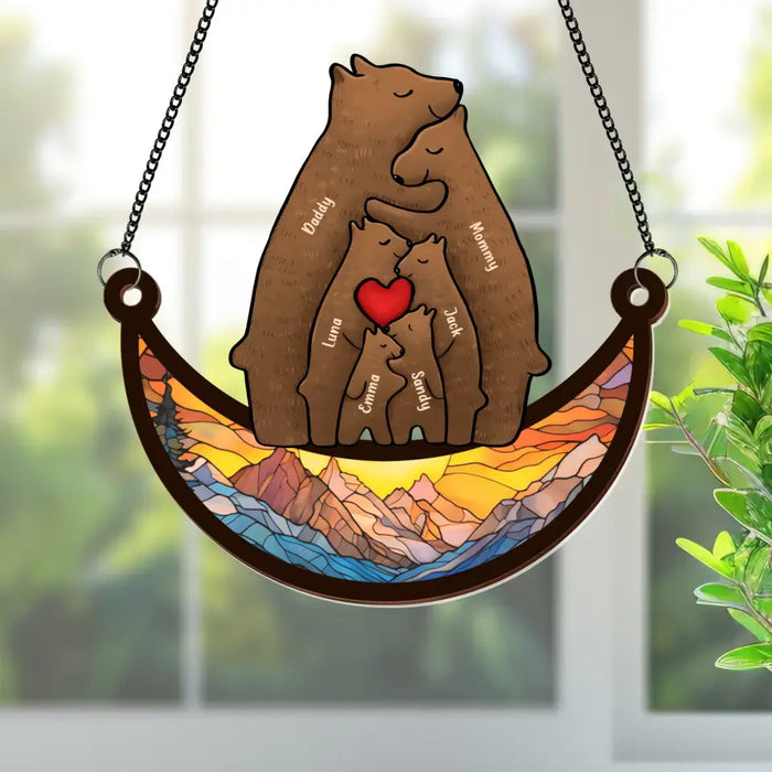 Custom Personalized Family Suncatcher Ornament - Upto 4 Children - Gift Idea for Father's Day/Family