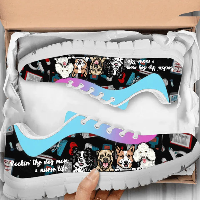 Personalized Nurse Dog Mom Sneakers - Rockin' The Dog Mom Life & Nurse Life - Gift Idea For Nurse/ Dog Lover with up to 4 Dogs