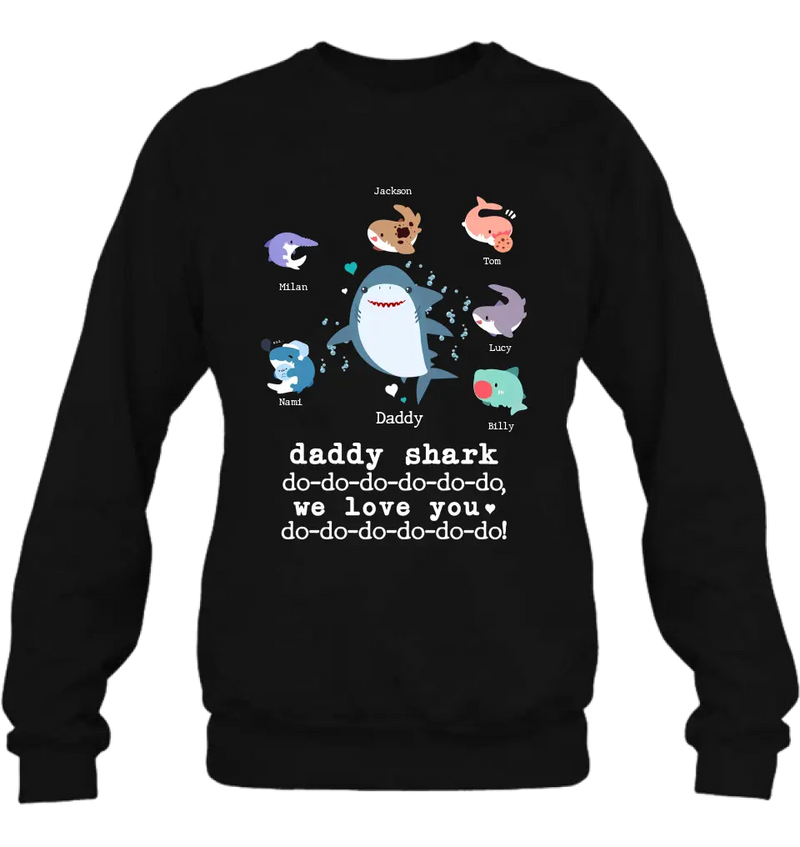 Personalized Shark Shirt/Hoodie - Father's Day Gift Idea With Up to 6 Kids - Daddy Shark We Love You
