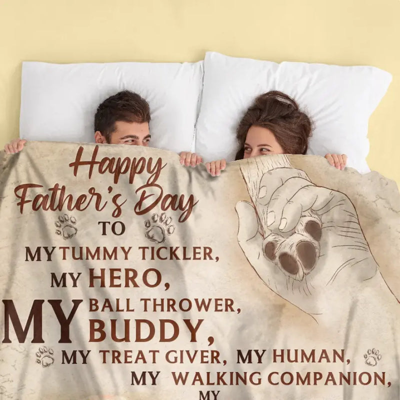 Personalized Father's Day Fleece Throw Blanket - Gift Idea For Dog Owner - Upload Dog Photo - Happy Father's Day To My Hero