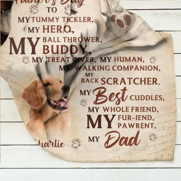 Custom Personalized Father's Day Fleece Throw Blanket - Gift Idea For Dog Owner - Upload Dog Photo - Happy Father's Day To My Hero