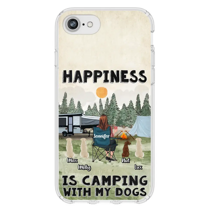 Personalized Camping Phone Case - Gift Idea For Girl & Dogs - Upto 4 Dogs - Happiness Is Camping With My Dogs - Case For iPhone/Samsung