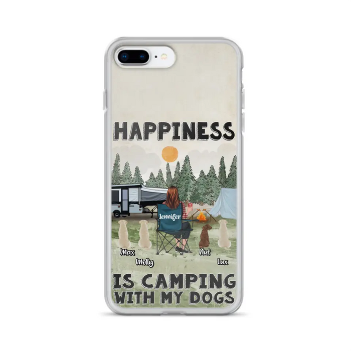 Personalized Camping Phone Case - Gift Idea For Girl & Dogs - Upto 4 Dogs - Happiness Is Camping With My Dogs - Case For iPhone/Samsung