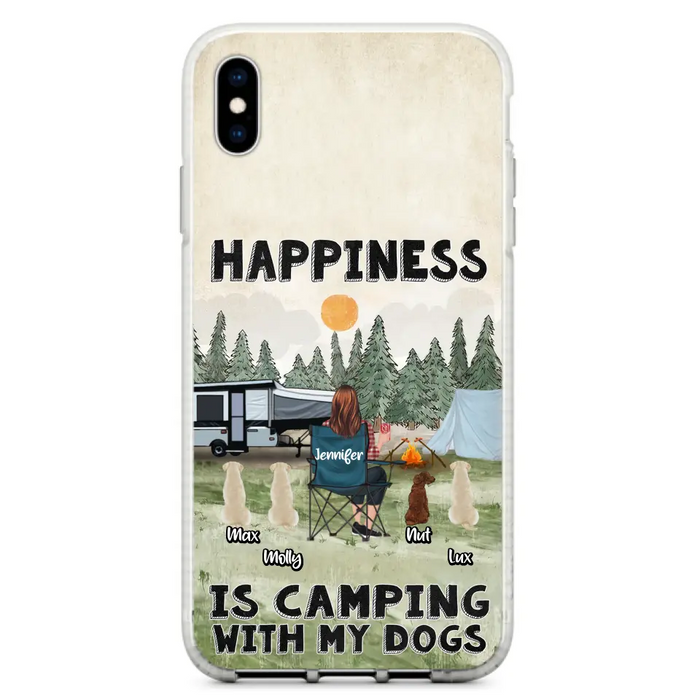 Personalized Camping Phone Case - Gift Idea For Girl & Dogs - Upto 4 Dogs - Happiness Is Camping With My Dogs - Case For iPhone/Samsung