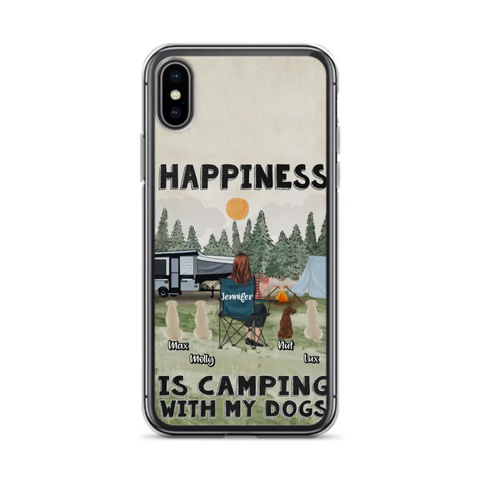 Personalized Camping Phone Case - Gift Idea For Girl & Dogs - Upto 4 Dogs - Happiness Is Camping With My Dogs - Case For iPhone/Samsung