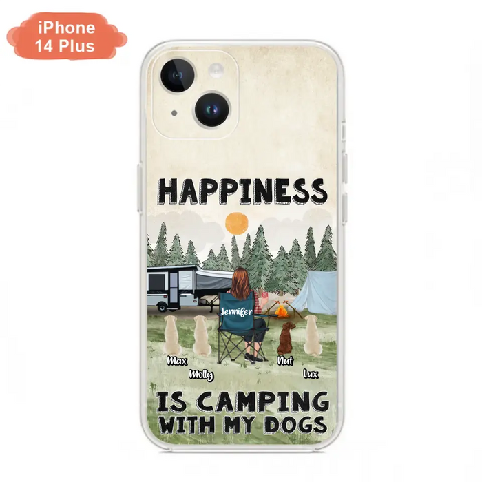 Personalized Camping Phone Case - Gift Idea For Girl & Dogs - Upto 4 Dogs - Happiness Is Camping With My Dogs - Case For iPhone/Samsung