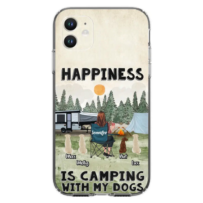 Personalized Camping Phone Case - Gift Idea For Girl & Dogs - Upto 4 Dogs - Happiness Is Camping With My Dogs - Case For iPhone/Samsung