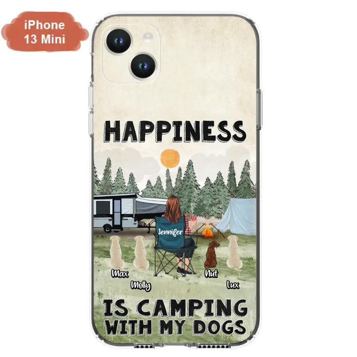 Personalized Camping Phone Case - Gift Idea For Girl & Dogs - Upto 4 Dogs - Happiness Is Camping With My Dogs - Case For iPhone/Samsung