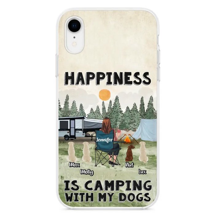 Personalized Camping Phone Case - Gift Idea For Girl & Dogs - Upto 4 Dogs - Happiness Is Camping With My Dogs - Case For iPhone/Samsung