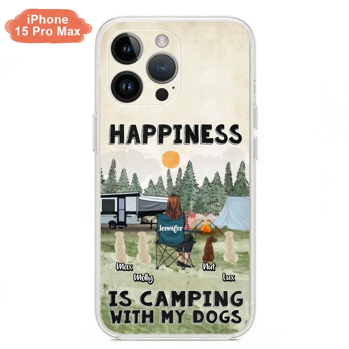 Personalized Camping Phone Case - Gift Idea For Girl & Dogs - Upto 4 Dogs - Happiness Is Camping With My Dogs - Case For iPhone/Samsung