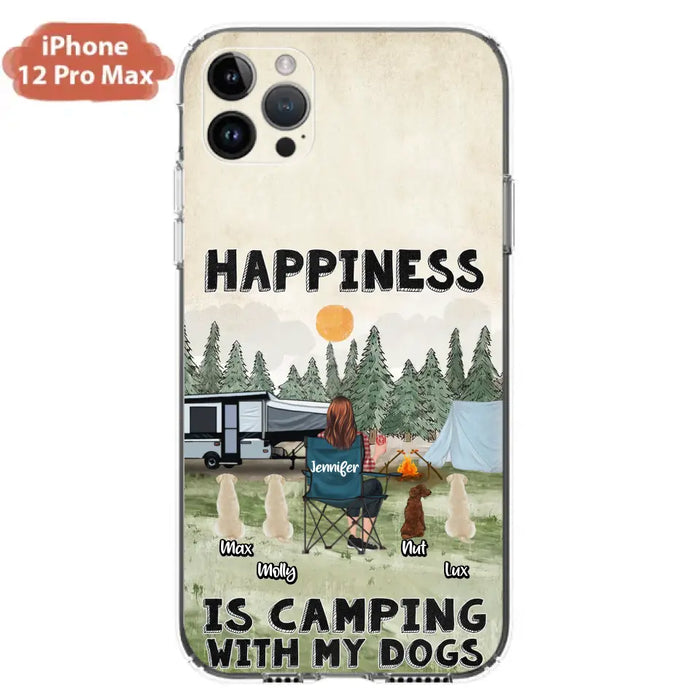 Personalized Camping Phone Case - Gift Idea For Girl & Dogs - Upto 4 Dogs - Happiness Is Camping With My Dogs - Case For iPhone/Samsung