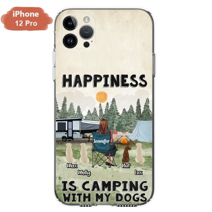 Personalized Camping Phone Case - Gift Idea For Girl & Dogs - Upto 4 Dogs - Happiness Is Camping With My Dogs - Case For iPhone/Samsung