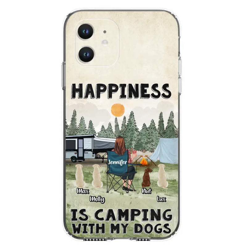 Personalized Camping Phone Case - Gift Idea For Girl & Dogs - Up to 4 Dogs - Happiness Is Camping With My Dogs - Case For iPhone/Samsung