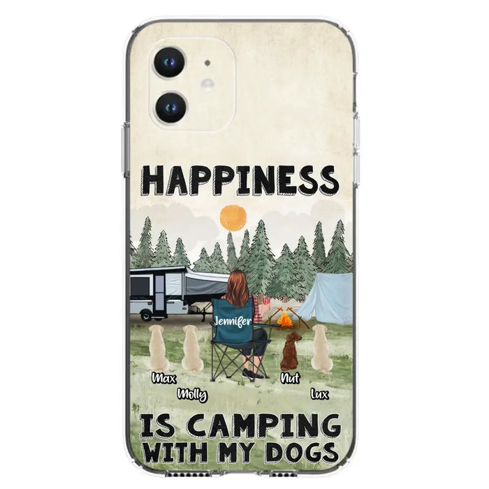 Personalized Camping Phone Case - Gift Idea For Girl & Dogs - Upto 4 Dogs - Happiness Is Camping With My Dogs - Case For iPhone/Samsung