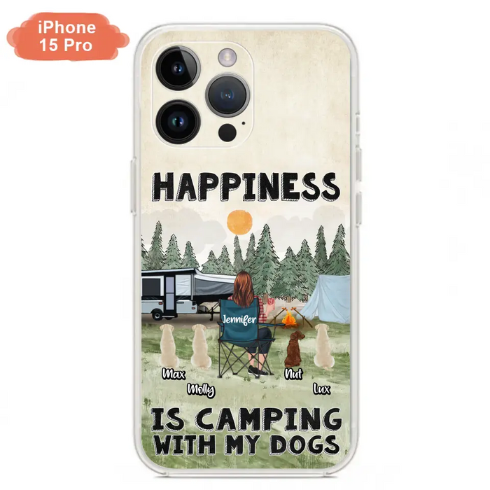 Personalized Camping Phone Case - Gift Idea For Girl & Dogs - Upto 4 Dogs - Happiness Is Camping With My Dogs - Case For iPhone/Samsung