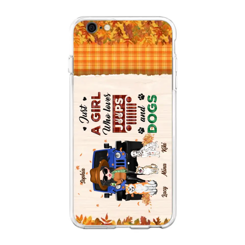 Personalized Off-road Autumn Girl Phone Case - Gift Idea For Girl/Dog Lovers - Up to 3 Dogs - Case For iPhone/Samsung